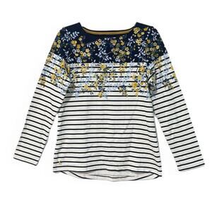Joules Harbour Top Striped Ditzy Floral Womens Size 6 Long Sleeve Blue Gold NEW